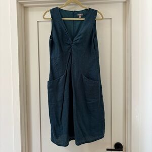 J.Jill A-Line Tunic Tank Dress Blue 100% Linen Knee Length Jumper Pockets 6